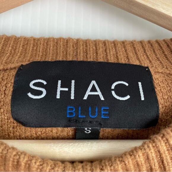 SHACI Blue tan cropped Crewneck sweater size small - Picture 4 of 8